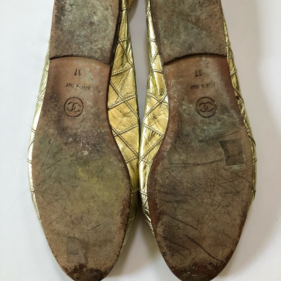 [CHANEL] Vintage Gold Quilted Ballet Shoes SZ 7 (EU 37) - Picture 6 of 9